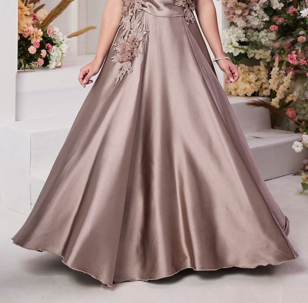 Gold Taupe Royal Drape Gown