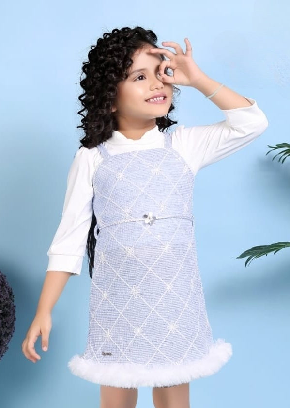 Frosted Purple Faux Fur Hem Winter Dress | Party Wear Kids Dress for Girls