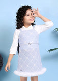 Frosted Purple Faux Fur Hem Winter Dress | Party Wear Kids Dress for Girls