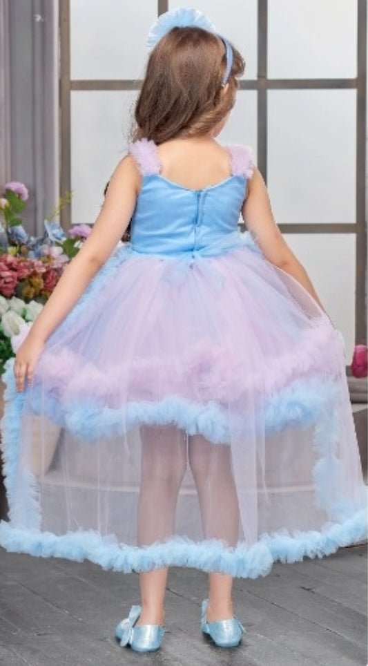 Sky Blue & Baby Pink High-Low Ruffle Princess Dress
