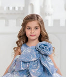 Glacier Blue 3D Flower Designer Short Frock