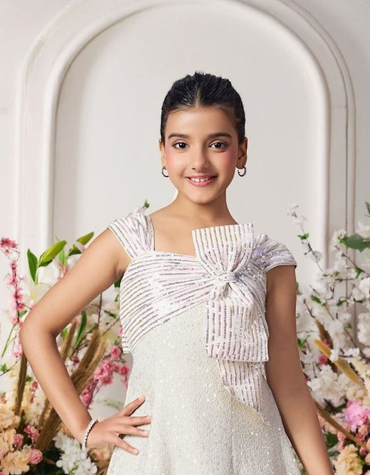 Cream Starlight Sequin Bow Gown