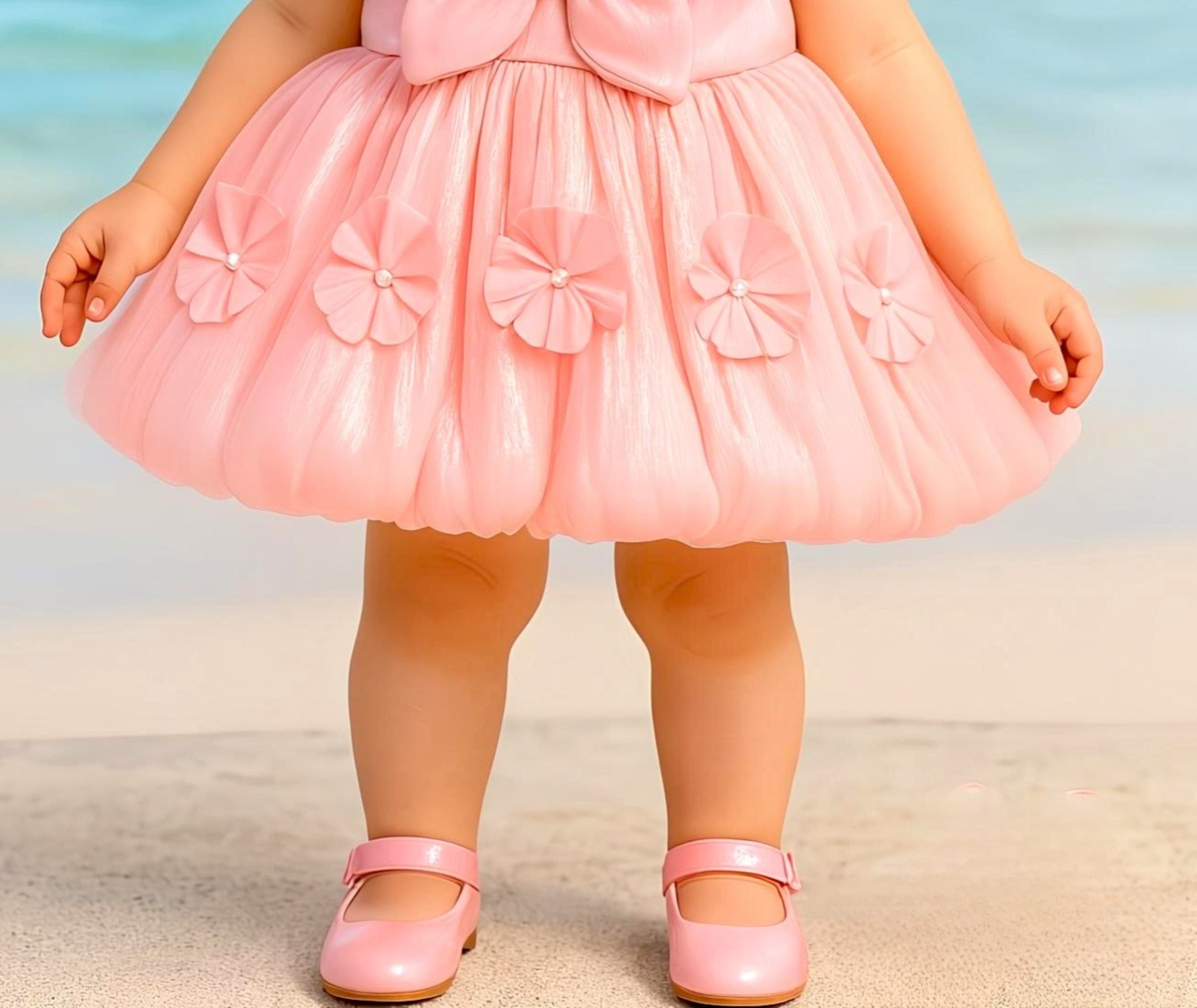 Soft Peach Floral Accent Balloon Short Frock