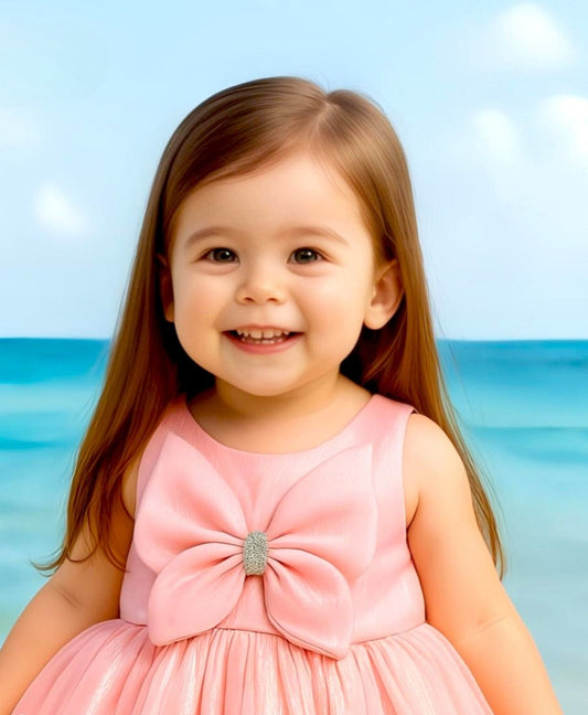 Soft Peach Floral Accent Balloon Short Frock