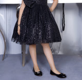 Midnight Black Couture Flower Applique Short Frock