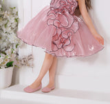 Peach Satin Swirl Designer Party Short frock