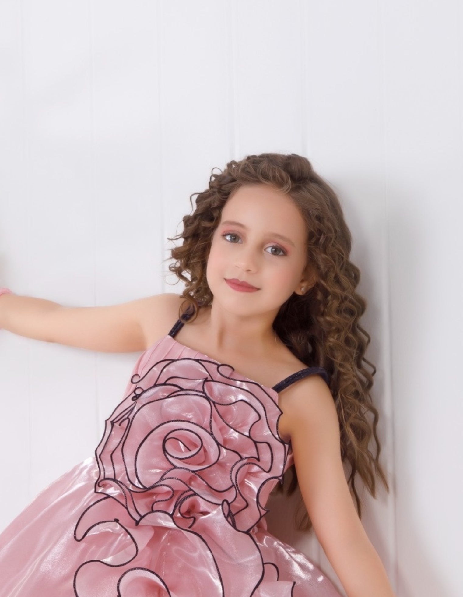 Peach Satin Swirl Designer Party Short frock