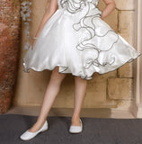 Pearl White Satin Swirl Designer Party Short frock