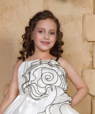 Pearl White Satin Swirl Designer Party Short frock