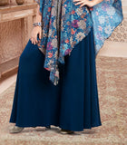Navy Blue Floral Cape Palazzo Set
