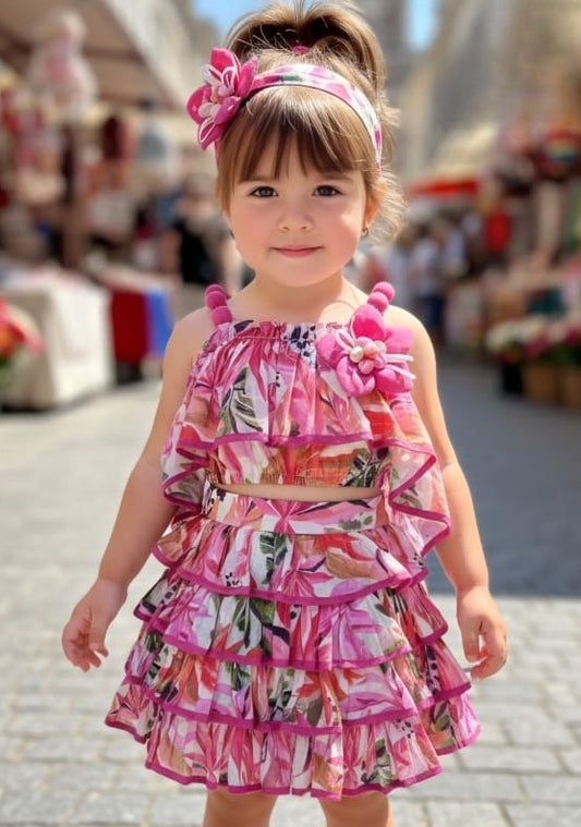 Baby Girls Pink Floral Short Frock  | Pink Summer Outfit for Kids