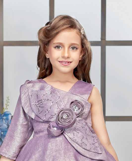 Pink  One-Shoulder Satin Party Short Frock