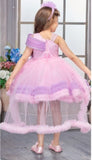 Pink Lavender One-Shoulder Ruffle Princess Short Frock