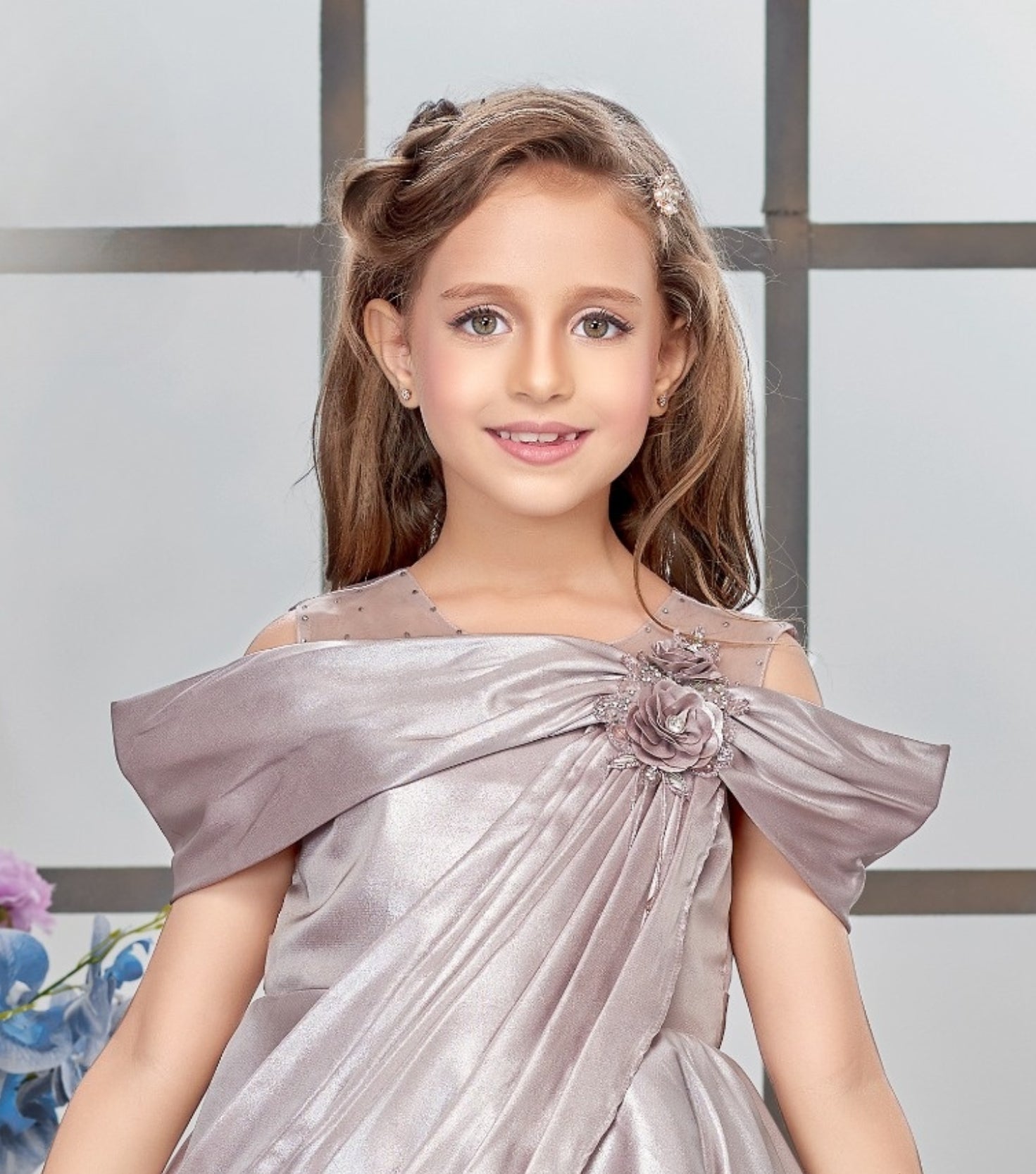 Champagne Pink Pleated Luxury Short Frock