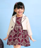 Ruby Maroon Bloom Jacket Style Short Frock | Party Wear Kids Dress for Girls