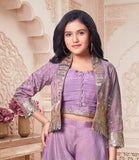 Lavender Palazzo Set with Embroidered Jacket