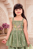 Pastel Green Embroidered Peplum Top with Palazzo & Dupatta