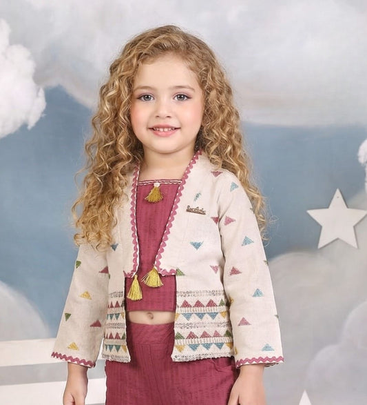 Baby Girls Ethnic Co-Ord Set | Kids Festive Outfit with Jacket