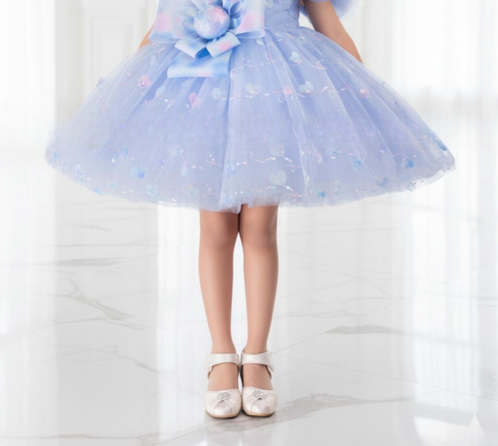 Ice Blue One-Shoulder Designer Princess Short  Frock
