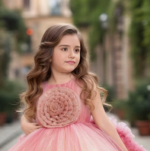 Pastel Pink Feathered Rose Designer Sort Frock