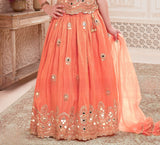 Peach Mirror Embroidered Lehenga Set
