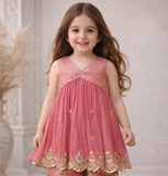 Rose Pink Embroidered Kurti with Printed Palazzo Set | Ethnic Outfit for Girls