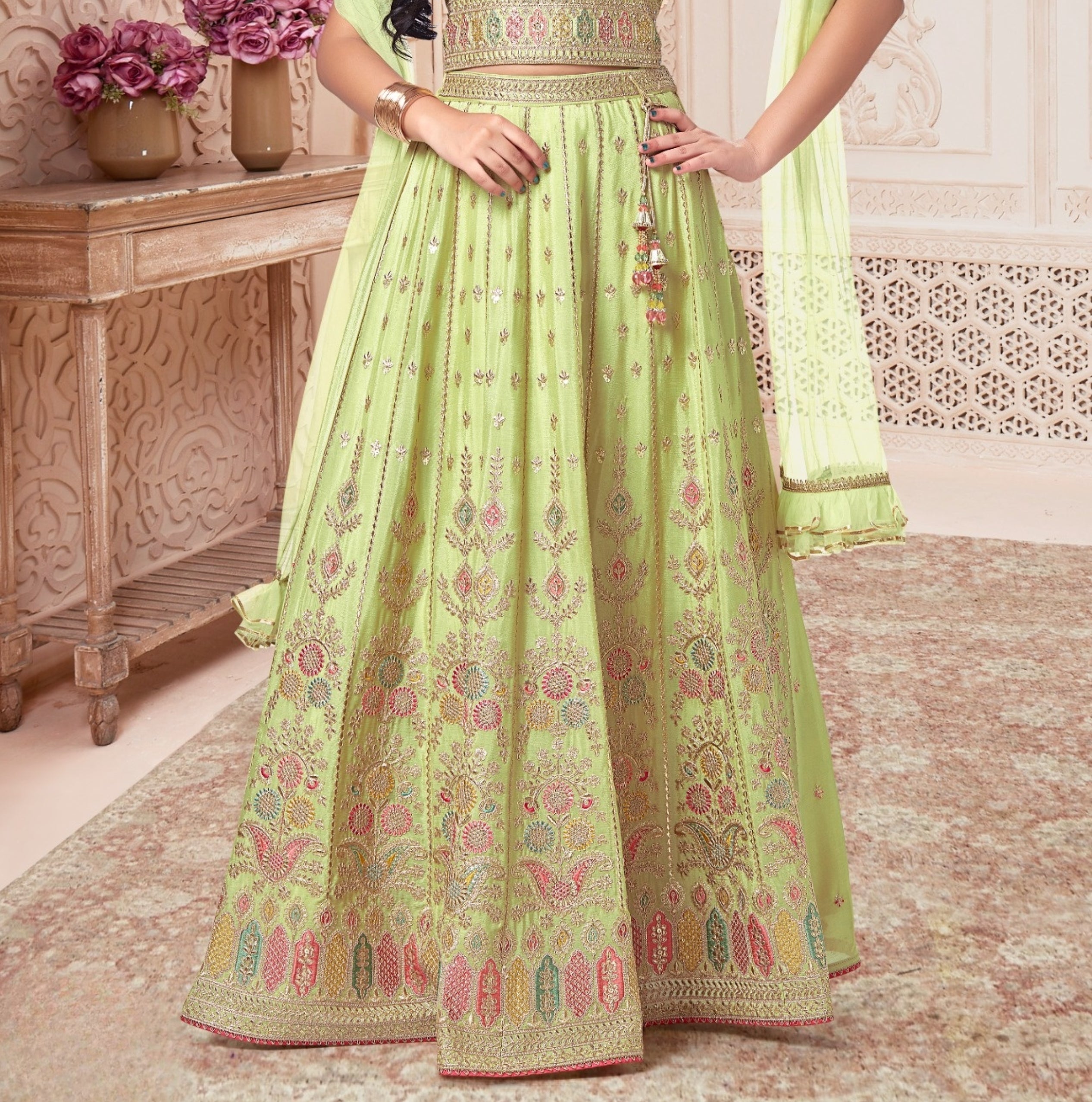 Lime Green Heritage Embroidered Anarkali Gown