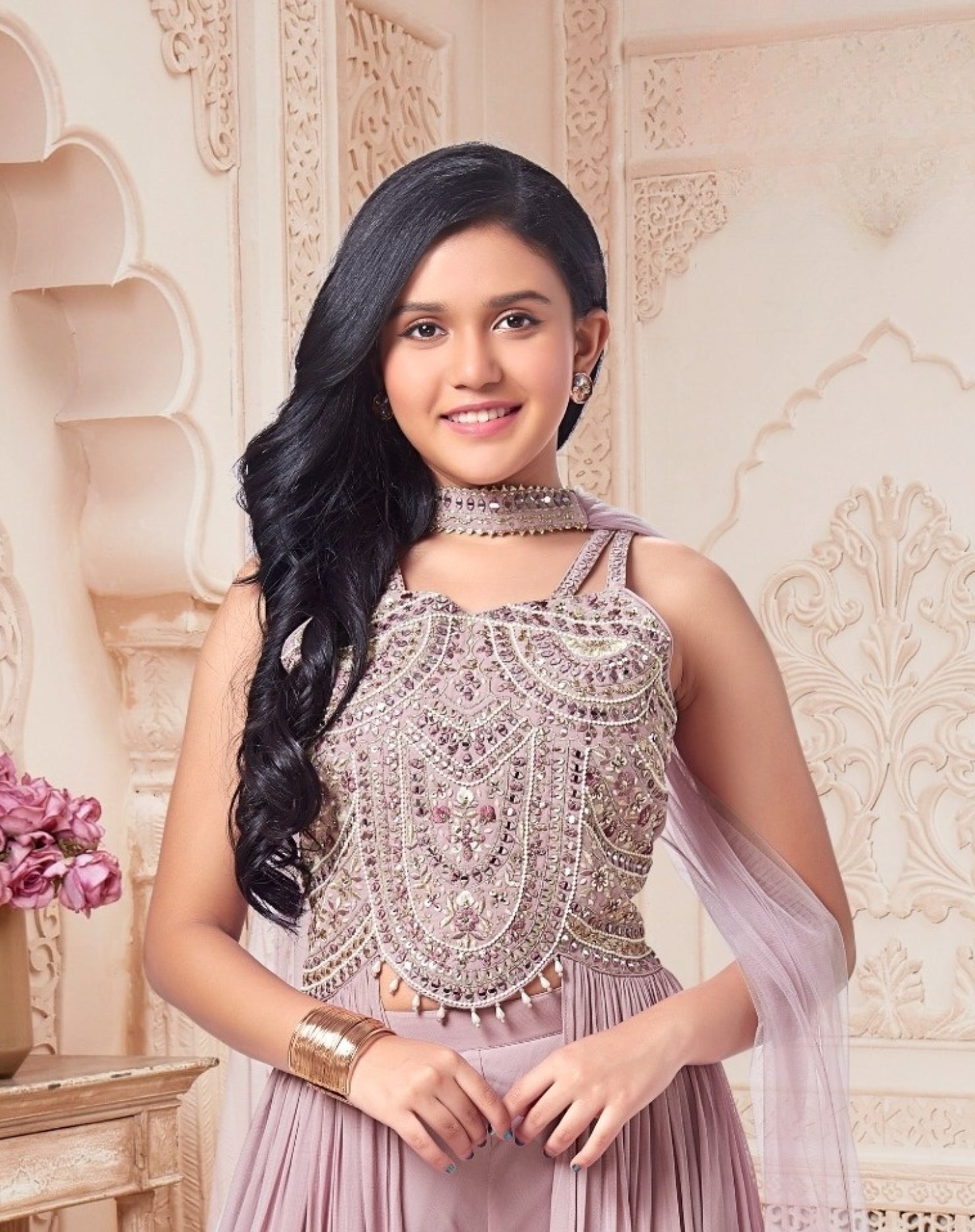 Dusty Lavender Embellished Palazzo Set