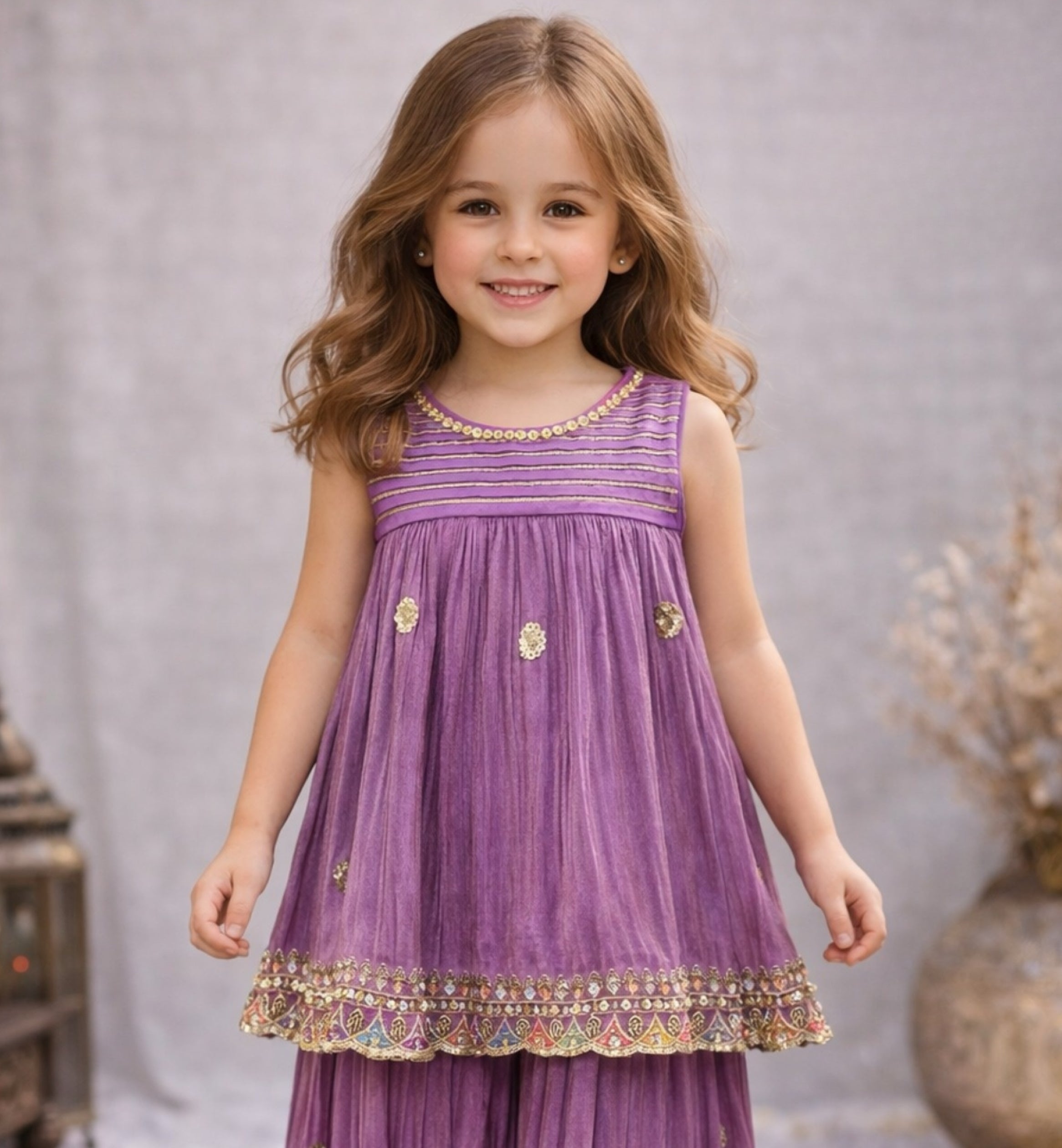 Purple Embroidered Kurti with Sharara Set | Ethnic Outfit for Girls