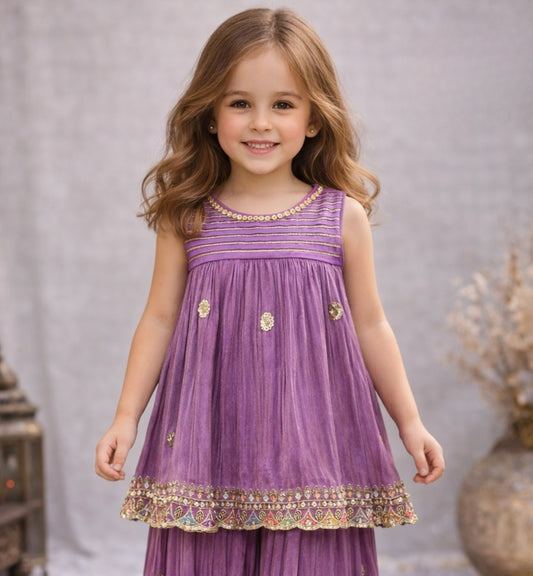Purple Embroidered Kurti with Sharara Set | Ethnic Outfit for Girls