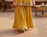 Mustard Yellow Embroidered Kurti with Pleated Palazzo Set | Ethnic Outfit for Girls