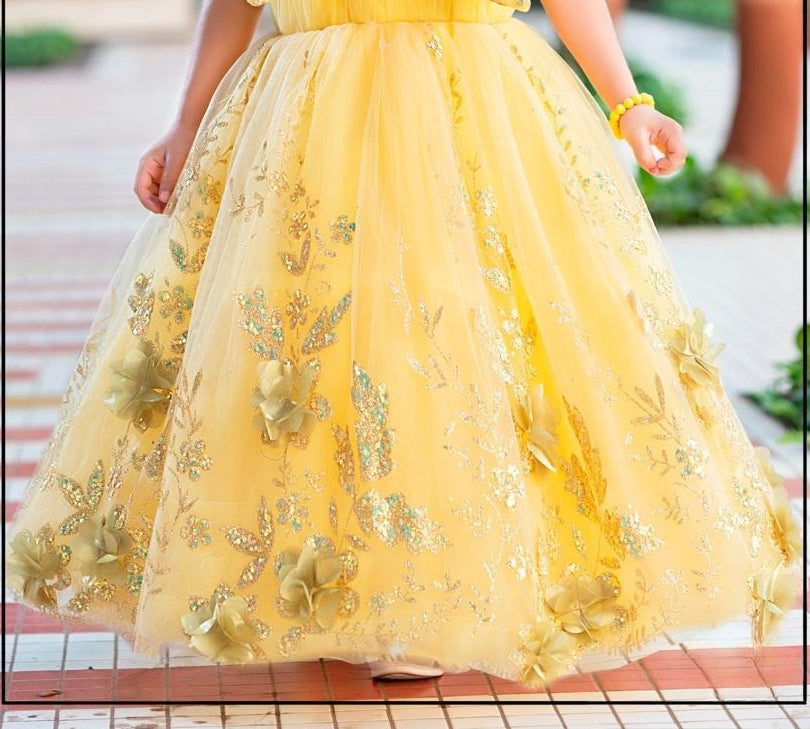 Golden Buttercup Floral Long Gown