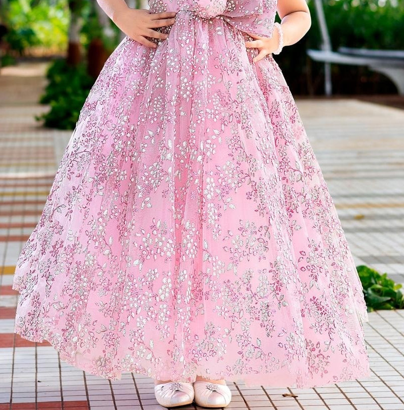 Blush Pink Glitter Party Gown | Party Wear Kids Dress for Girls