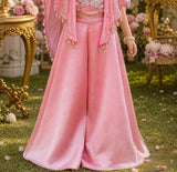 Peach  Embroidered Crop Top & Wide-Leg Palazzo Set with Pearl-Detail Dupatta | Ethnic Wear For Girls