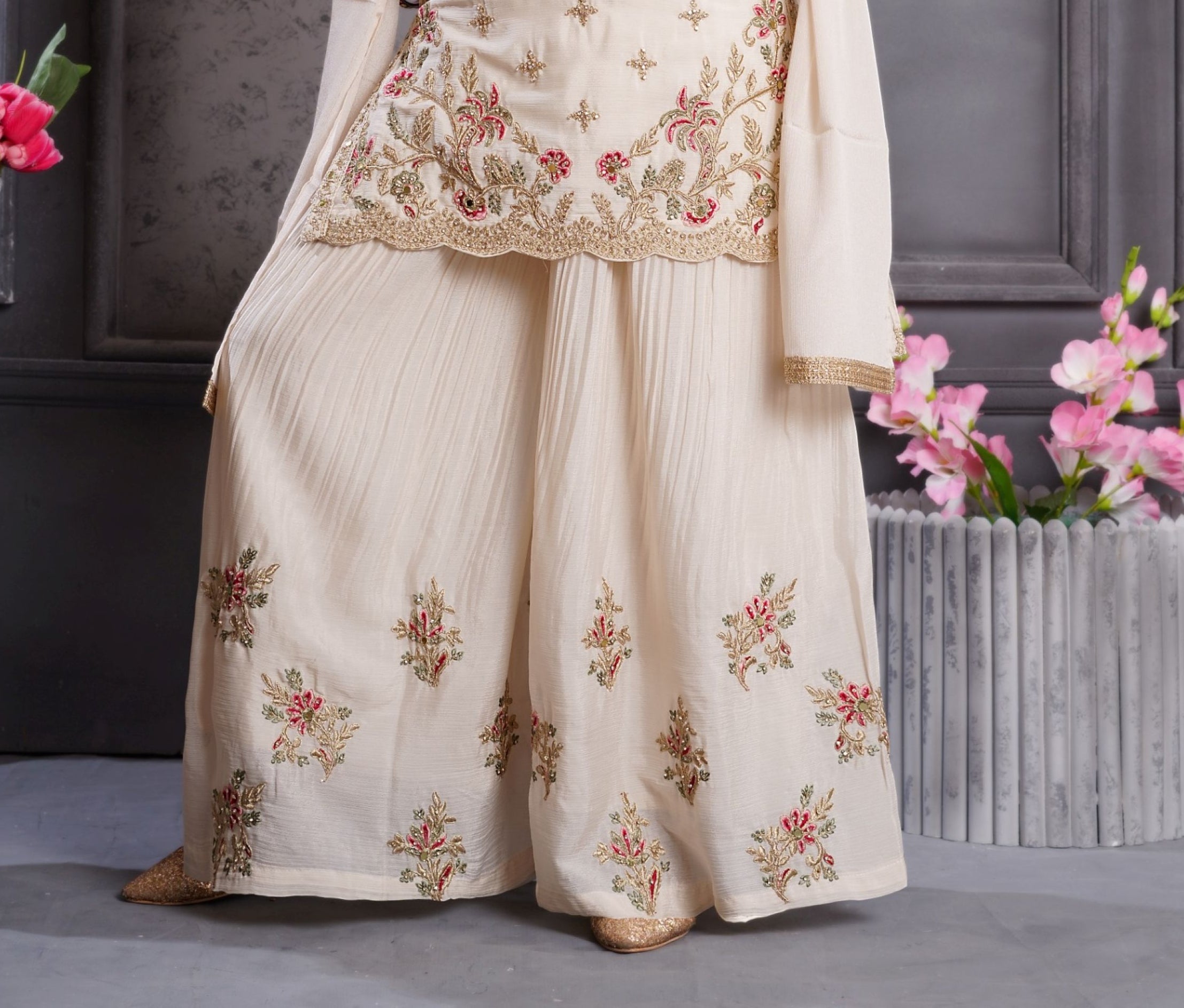 Noor Ivory Cream Festive Sharara Set | Kids Ethnic Outfit for Girls