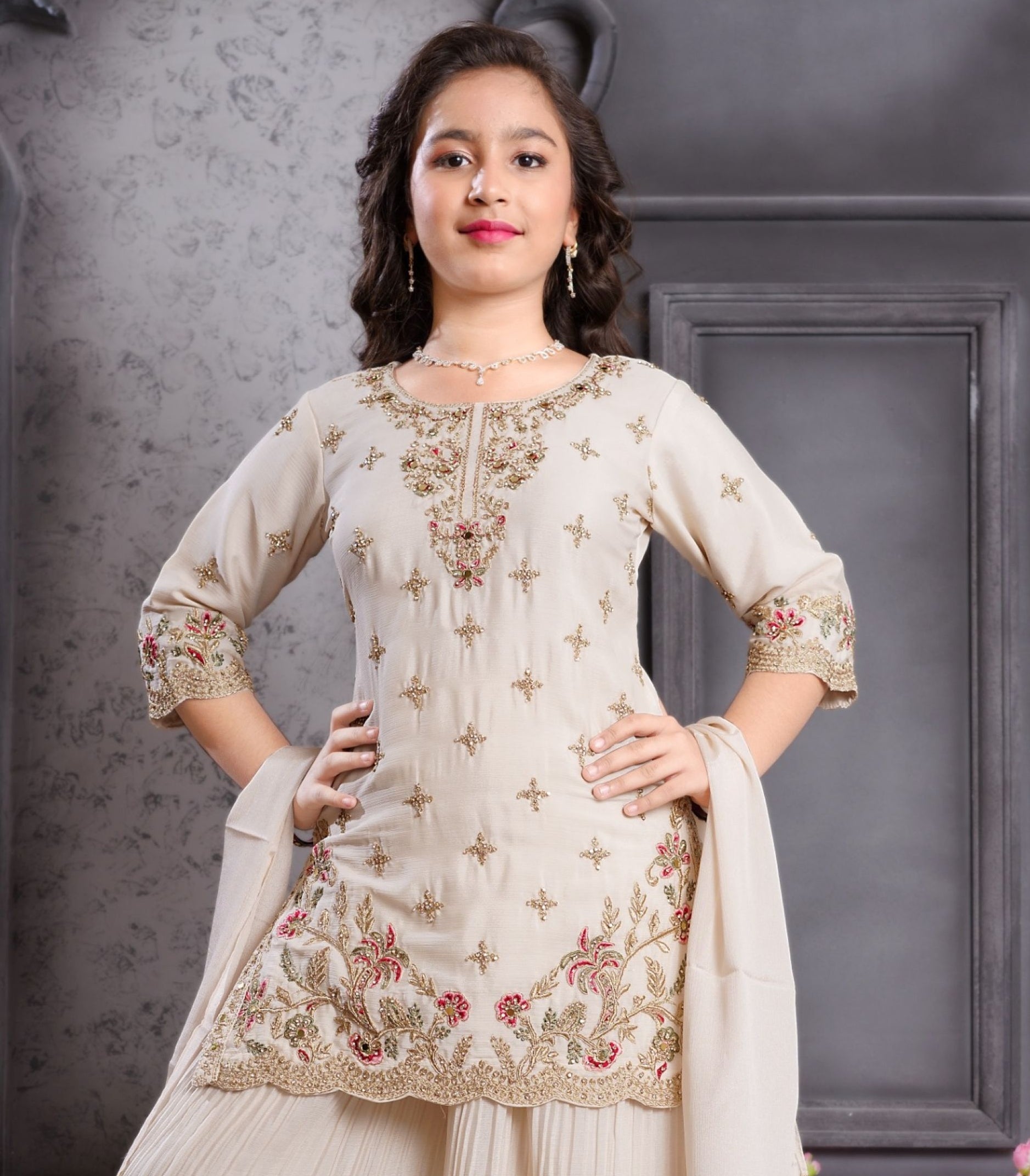 Noor Ivory Cream Festive Sharara Set | Kids Ethnic Outfit for Girls