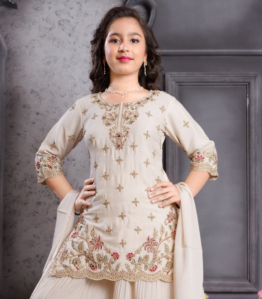 Noor Ivory Cream Festive Sharara Set | Kids Ethnic Outfit for Girls