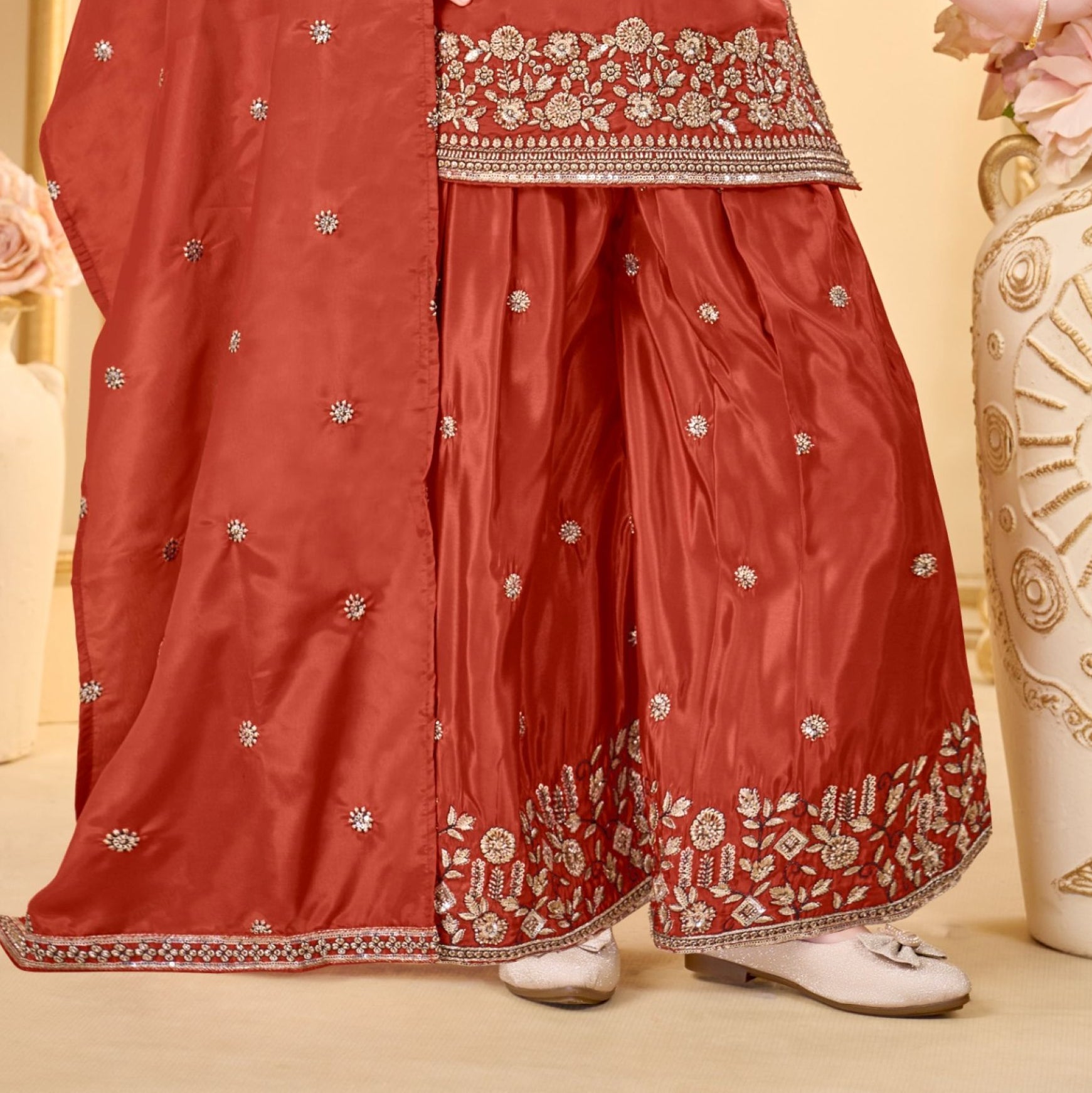 Rust Orange Royale Festive Sharara Set | Kids Ethnic Outfit for Girls