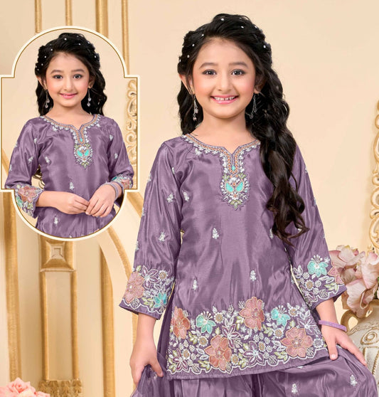 Lavender Blossom Festive Sharara Set | Kids Ethnic Outfit for Girls