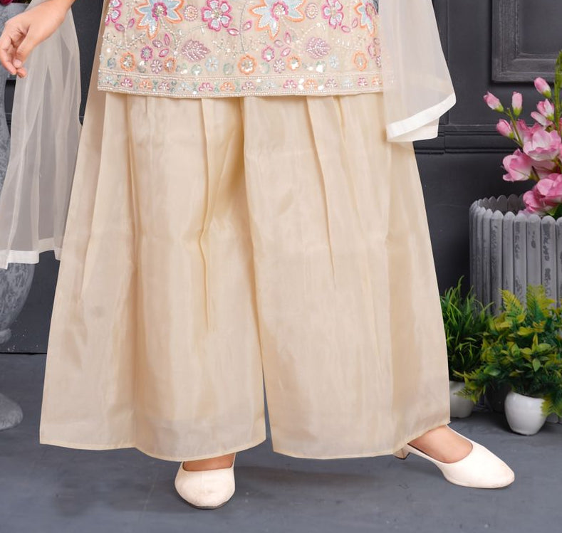 Ivory Cream Blossom Festive Sharara Set | Kids Ethnic Outfit for Girls