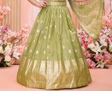 Olive Green Banarasi Silk Lehenga set with Attached Dupatta