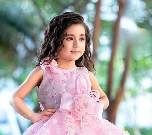 Baby Pink Floral Party Short Frock