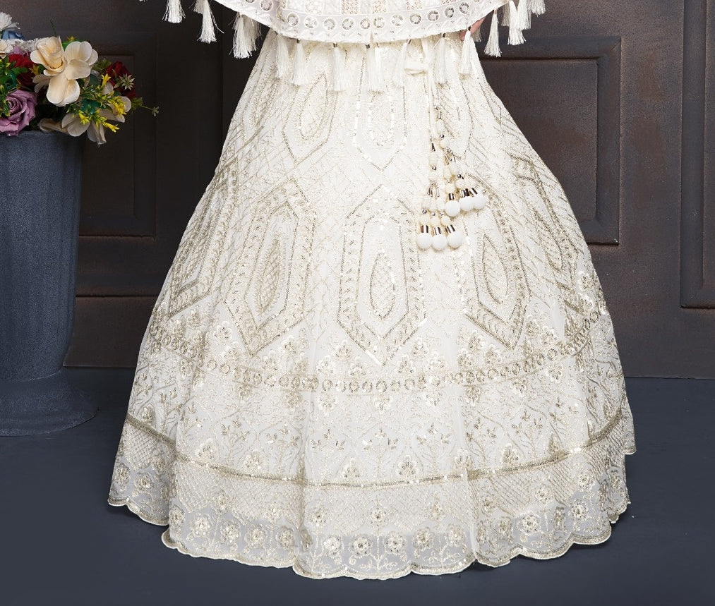Ivory Cream Embroidered Lehenga Set | Kids Ethnic Wear for Girls