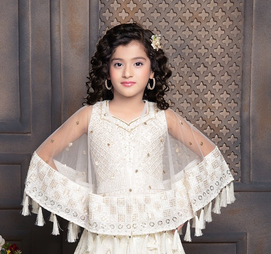 Ivory Cream Embroidered Lehenga Set | Kids Ethnic Wear for Girls