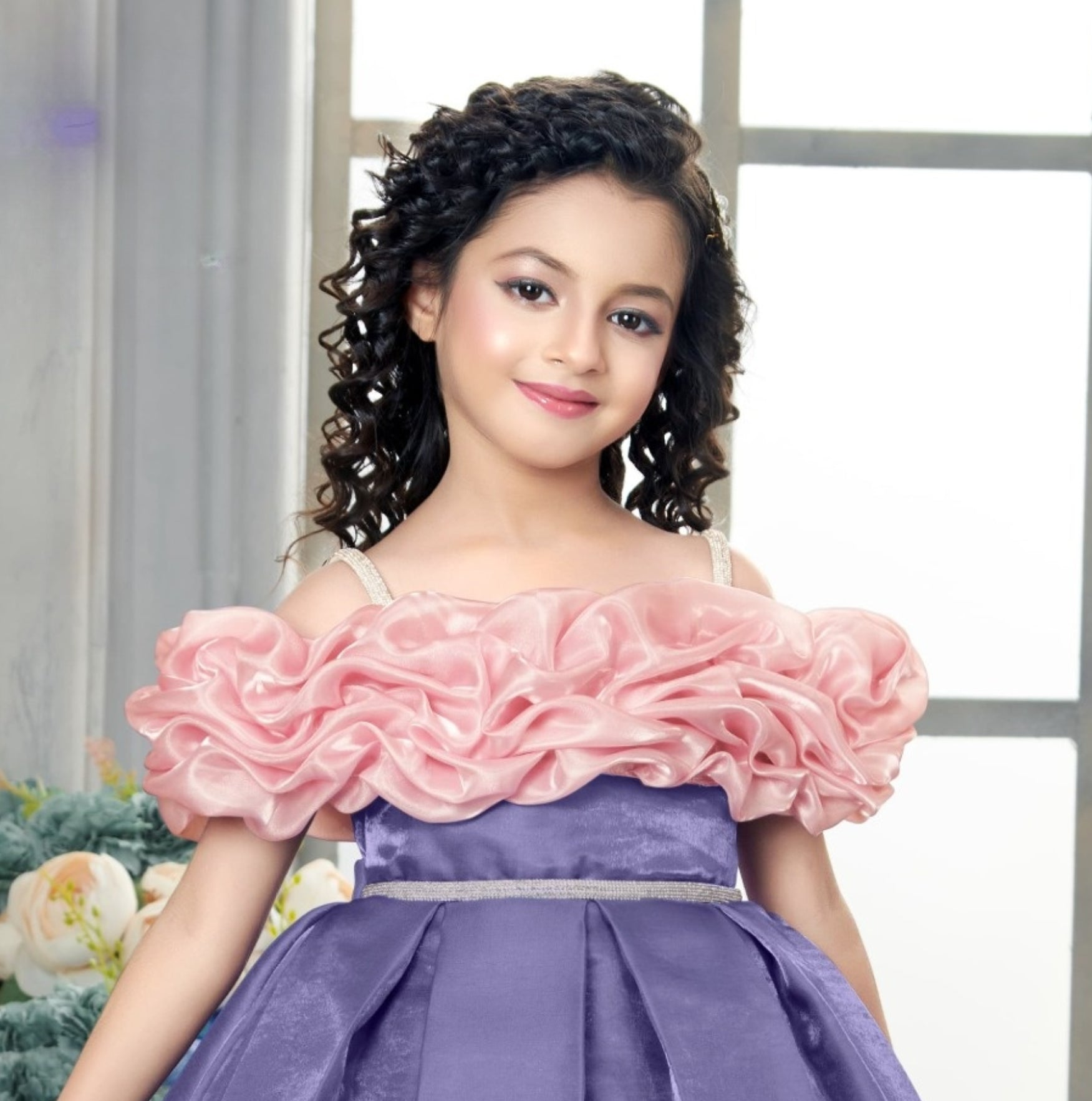 Periwinkle Blush Off-Shoulder Party Short Frock