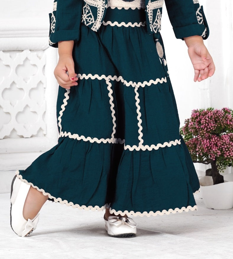 Emerald Green Grace Ethnic Skirt Top Set | Party Wear Kids Outfit for Girls