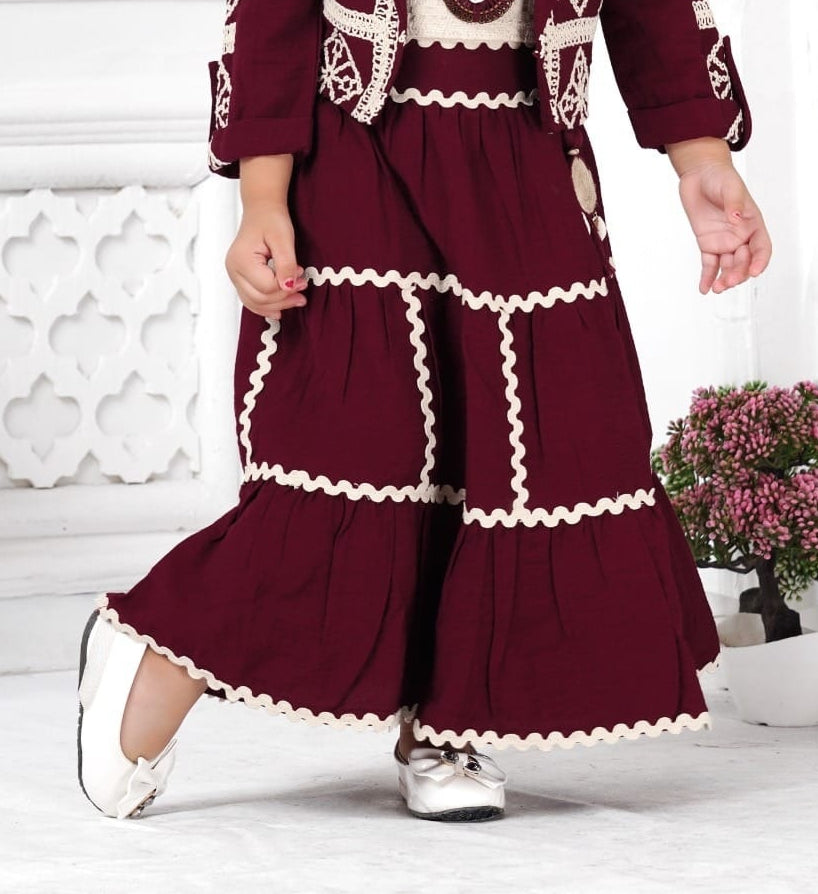 Emerald Green & Maroon Grace Ethnic Skirt Top Set | Party Wear Kids Outfit for Girls
