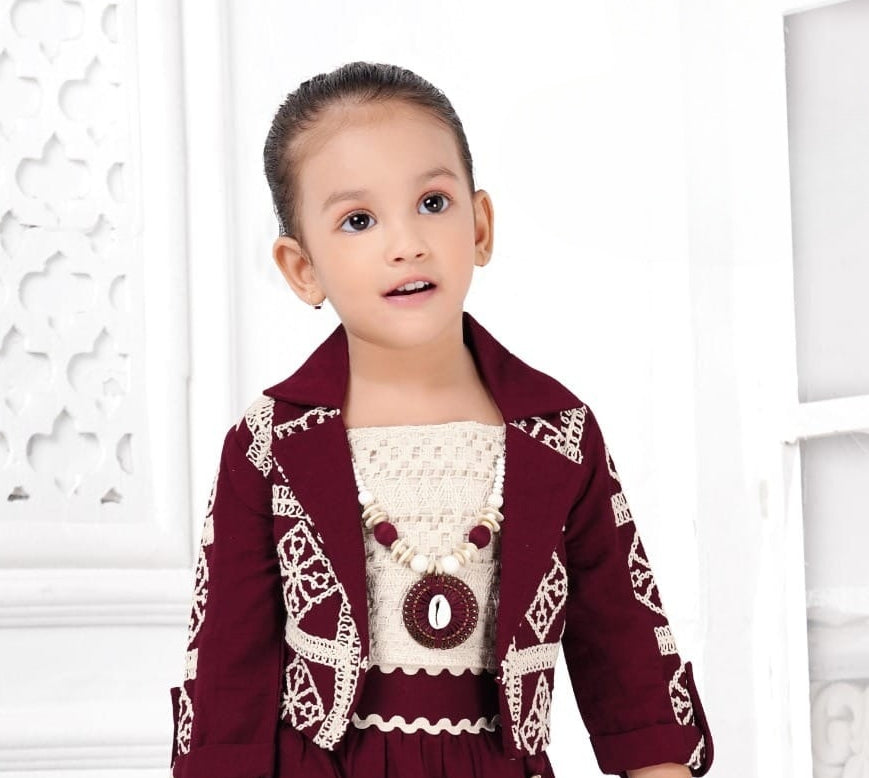 Emerald Green & Maroon Grace Ethnic Skirt Top Set | Party Wear Kids Outfit for Girls