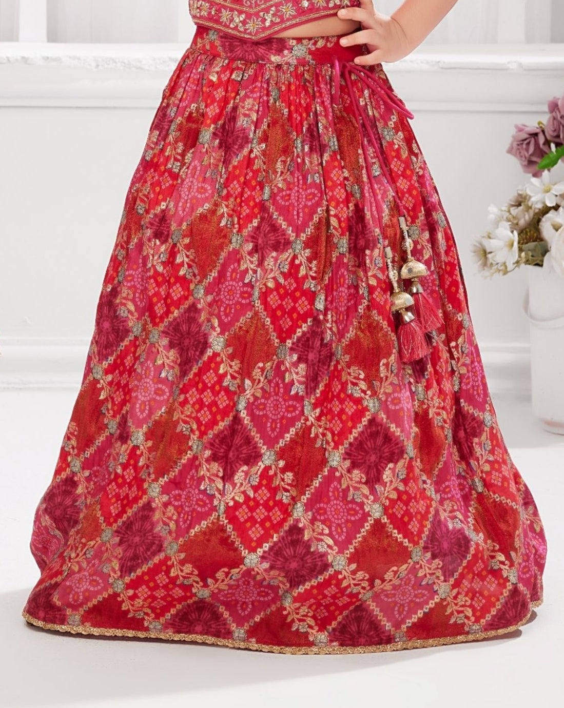 Rani Pink & Maroon with Golden Embroidery Work Lehenga Set