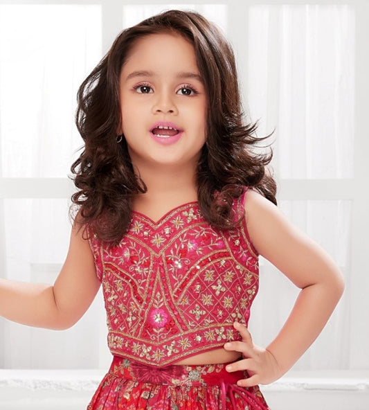 Rani Pink & Maroon with Golden Embroidery Work Lehenga Set